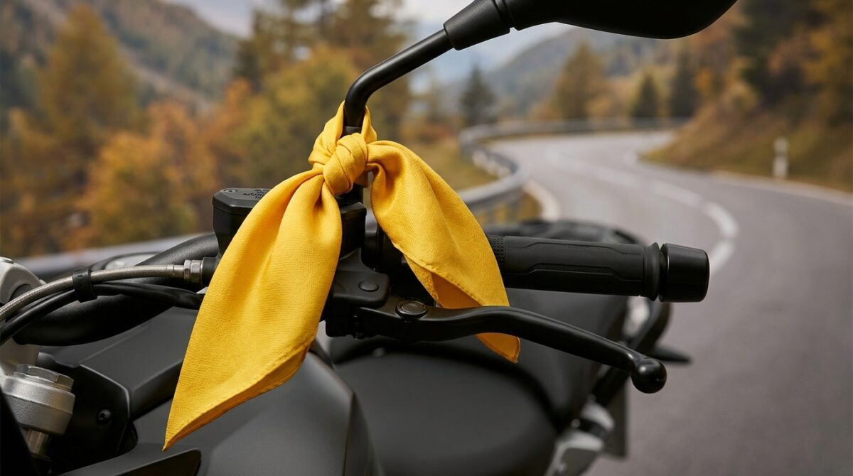 erfahren sie, was es bedeutet, wenn ein gelbes tuch am lenker eines motorrads hängt, und welche botschaft damit vermittelt wird.